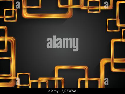 Glänzende bronzene Quadrate auf schwarzem abstraktem Hintergrund. Technologie-Vektor-Design Stock Vektor