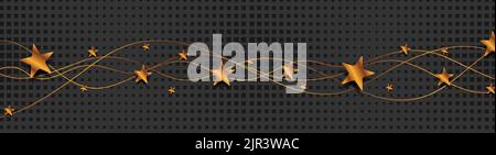 Bronze wellige Linien und Sterne auf schwarzem Hintergrund. Abstraktes Vektor-Banner-Design Stock Vektor