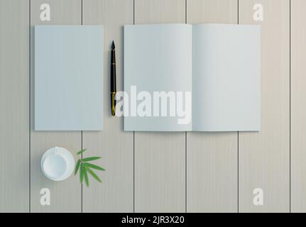 Buchmodell für Text auf dem Buch ersetzen, 3D Illustration Rendering Stockfoto