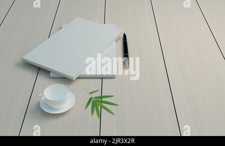 Buchmodell für Text auf dem Buch ersetzen, 3D Illustration Rendering Stockfoto