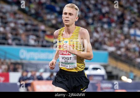 Bayern, MŸnchen: 21. August 2022, Leichtathletik: Europameisterschaften, Olympiastadion, 10000m, Männer, Endgültig. Nils Voigt aus Deutschland im Einsatz. Foto: Sven Hoppe/dpa Stockfoto