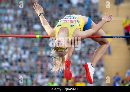 Bayern, MŸnchen: 21. August 2022, Leichtathletik: Europameisterschaften, Olympiastadion, Hochsprung, Frauen, Endgültig. Julija Lewtschenko aus der Ukraine in Aktion. Foto: Sven Hoppe/dpa Stockfoto