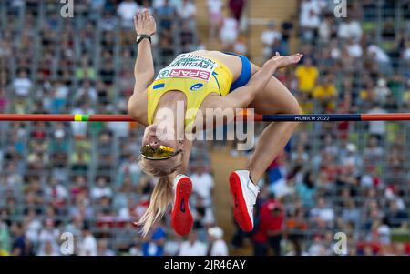 Bayern, MŸnchen: 21. August 2022, Leichtathletik: Europameisterschaften, Olympiastadion, Hochsprung, Frauen, Endgültig. Julija Lewtschenko aus der Ukraine in Aktion. Foto: Sven Hoppe/dpa Stockfoto