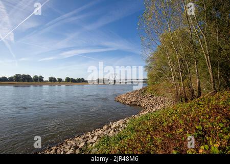 Meerbusch - Blick auf zwei Airport-Brücken, wo es im letzten Monat wegen der Verbrennung von Pflanzen nicht geregnet hat, Nordrhein-Westfalen, deutschland, 21.08.2022 Stockfoto