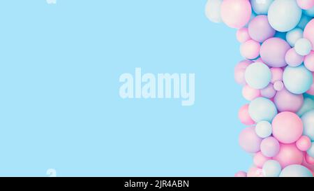 Bunte Luftballons Hintergrund, druckvolle Pastellfarben und weichen Fokus. Rosa und Minze Luftballons Foto Wand Geburtstag Dekoration. Speicherplatz kopieren. Webbanner. Hochzeitsfeier. Stockfoto