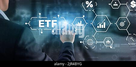 Exchange Traded Fund. Anlegerkonzept. ETF. Aktienindex-Fonds Stockfoto