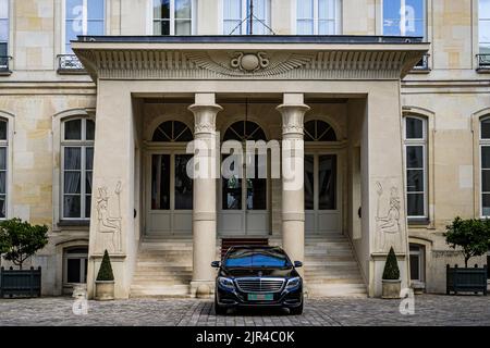 Frankreich. Paris (75) (7. Bezirk). Das Beauharnais Hotel und seine Veranda im ägyptischen Stil (altes Ägypten). Das Hotel liegt in der Lille Straße, das Herrenhaus, aufgeführt als Stockfoto