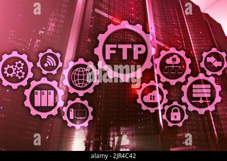 FTP. File Transfer Protocol. Netzwerk Übertragen von Daten vom Server auf supercomputer Hintergrund Stockfoto