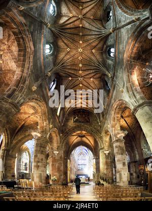 Edinburgh, Schottland - 10. Mai 2022: Decke der sogenannten Thistle Chapel in High Kirk - Cathedral of Saint Giles in Old Town of Edinburgh City, Scotlan Stockfoto