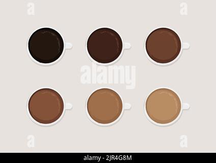 Handgezeichnete Kaffeetasse – Draufsicht. Nationaler Kaffeetag. Farbe des Kaffeevektors. Stock Vektor