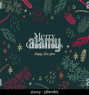 Frohe Weihnachten und ein glückliches neues Jahr Banner. Weihnachtsposter, Weihnachtsbanner, Flyer, stilvolle Broschüre, Grußkarte. Stock Vektor