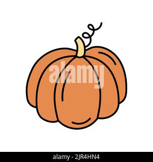 Doodle Kürbis isoliert. Farbiger Umriss orangefarbenes Gemüse. Symbol der Herbsternte und Halloween. Vektor-Illustration von handgezeichneten Kürbis. Stock Vektor