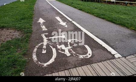 Fahrradsymbol mit Fahrradspuren Stockfoto