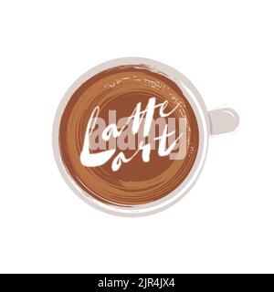 Latte Art. Schriftzug mit einer Tasse Kaffee-Vektor. Stock Vektor