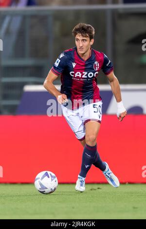 Andrea Cambiaso (Bologna) während des italienischen "Serie A"-Spiels zwischen Bologna 1-1 Hellas Verona im Renato Dall Ara Stadium am 21. August 2022 in Bologna, Italien. Quelle: Maurizio Borsari/AFLO/Alamy Live News Stockfoto