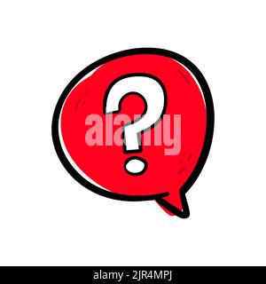 Handzeichnung Fragezeichen Zeichen Symbol in einer roten Sprechblase Symbol Vektor. Stock Vektor