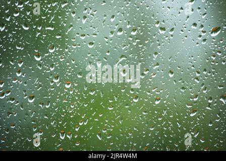 Nahaufnahme des Regens am Fenster Stockfoto