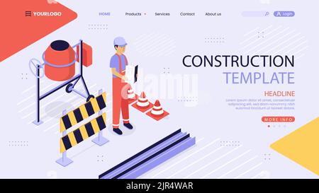 Gradient Landing Page Template für Construction Domain Vector Illustration Stock Vektor