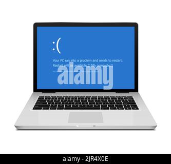 BSOD Bildschirm Tod Fehler Systemabsturz Laptop. Bluescreen-bsod-Betriebssystemwarnung für Computer Stock Vektor