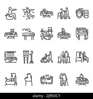Symbole für die physiotherapeutische Farblinie eingestellt. Zeichen für Webseite Stock Vektor