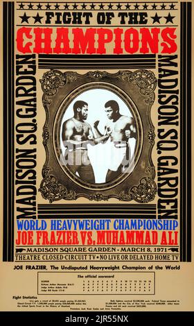 1971 Muhammad Ali gegen Joe Frazier Ich Kämpfe Poster mit Round by Round Scores Stockfoto