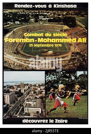 1974 Discover Zaire Werbeplakat Werbung Muhammad Ali vs. George Foreman Fight Stockfoto