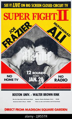 1974 Muhammad Ali vs. Joe Frazier Closed Circuit Poster. Muhammad Ali und Joe Frazier erneuerten ihre Rivalität am 28. Januar 1974  Stockfoto