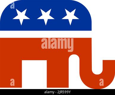 Elefant in den Farben der amerikanischen Flagge. Das Symbol der Republikanischen Partei der USA. Isoliertes Icon-Vektor-Illustrationsdesign Stock Vektor