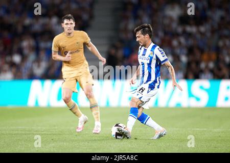 San Sebastian, Spanien - 21. August 2022, David Silva von Real Sociedad während des spanischen Fußballspiels La Liga zwischen Real Sociedad und dem FC Barcelona am 21. August 2022 in der reale Arena in San Sebastian, Spanien - Foto: Ricardo Larreina/DPPI/LiveMedia Stockfoto