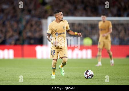 San Sebastian, Spanien - 21. August 2022, Raphinha vom FC Barcelona während des spanischen Fußballspiels La Liga zwischen Real Sociedad und FC Barcelona am 21. August 2022 in der reale Arena in San Sebastian, Spanien - Foto: Ricardo Larreina/DPPI/LiveMedia Stockfoto