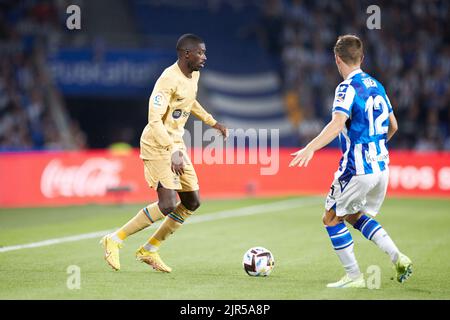 San Sebastian, Spanien - 21. August 2022, Ousmane Dembele vom FC Barcelona während des Fußballspiels der spanischen Meisterschaft La Liga zwischen Real Sociedad und dem FC Barcelona am 21. August 2022 in der reale Arena in San Sebastian, Spanien - Foto: Ricardo Larreina/DPPI/LiveMedia Stockfoto