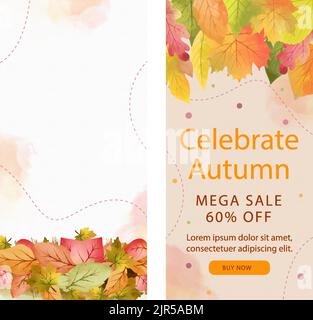 Aquarell vertikale Banner Set für Herbstfeier Vektor-Illustration Stock Vektor