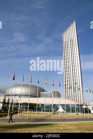 Teilansicht des Hauptquartiers der Afrikanischen Union bei der Eröffnung der Generalversammlung der Staats- und Regierungschefs der Afrikanischen Union 35. am 6. Februar 2022 im Hauptquartier der Afrikanischen Union (AU) Stockfoto