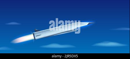 Die Hyperschall-Rakete fliegt am Himmel. Rakete in diagonaler Richtung. Vektorgrafik. Stock Vektor