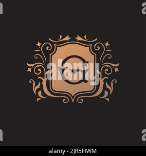 Vintage Initial Letter G mit floralem Design Rahmen in goldenen Tönen Stock Vektor