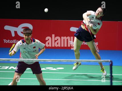 Tokio, Japan. 22. August 2022. Liu Xuanxuan/Xia Yuting (R) aus China treten beim ersten Duellspiel der Frauen gegen Jaqueline Lima/Samia Lima aus Brasilien bei den BWF World Championships 2022 in Tokio, Japan, am 22. August 2022 an. Quelle: Zhang Xiaoyu/Xinhua/Alamy Live News Stockfoto