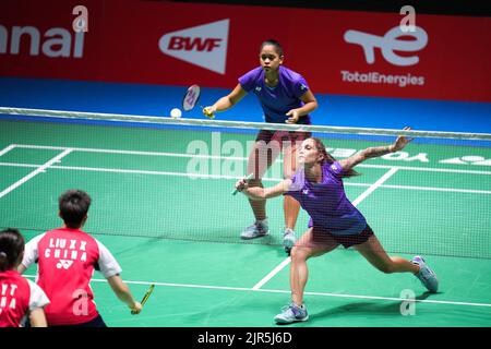 Tokio, Japan. 22. August 2022. Jaqueline Lima/Samia Lima (1. R) aus Brasilien treten beim ersten Duellspiel der Frauen gegen Liu Xuanxuan/Xia Yuting aus China bei den BWF World Championships 2022 in Tokio, Japan, am 22. August 2022 an. Quelle: Zhang Xiaoyu/Xinhua/Alamy Live News Stockfoto