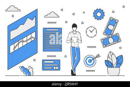 Effiziente Markttrends-Analyse. Forex-Prognosen, Trading-Plattform-Vektor monokolor Illustration Stock Vektor
