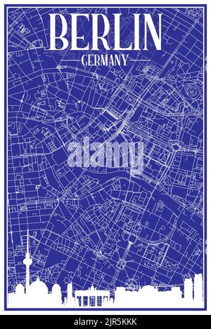 Handgezeichnetes Panorama-Skyline-Poster mit Stadtstreamennetz von BERLIN, DEUTSCHLAND Stock Vektor