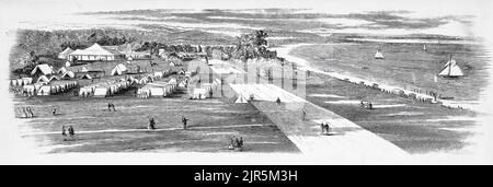 Blick auf das Lager des Siebten Regiments, Biddle's Grove, Staten Island, mit Blick auf die Lower Bay, Juli 1860. 19.. Jahrhundert Illustration aus Frank Leslie's Illustrated Newspaper Stockfoto