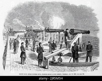 Die Stadtwache, Captain Mansfield Lovell, übt in Fort Hamilton, New York City, am 18.. Juli 1860 Schießerei. 19.. Jahrhundert Illustration aus Frank Leslie's Illustrated Newspaper Stockfoto