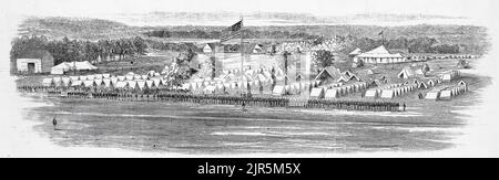 Ansicht des Lagers des Siebten Regiments, Biddle's Grove, Staten Island, New York - The Regiment in Line, Juli 1860. 19.. Jahrhundert Illustration aus Frank Leslie's Illustrated Newspaper Stockfoto