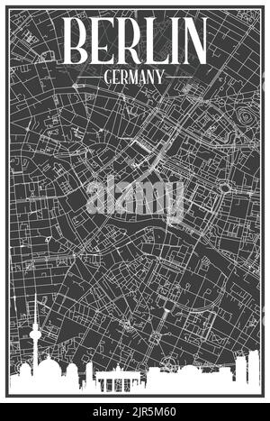 Handgezeichnetes Panorama-Skyline-Poster mit Stadtstreamennetz von BERLIN, DEUTSCHLAND Stock Vektor