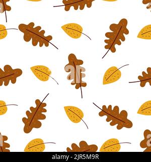 Nahtloses Muster mit stilisierter Herbstlaub-Illustration in Gelb auf weißem Hintergrund Stock Vektor