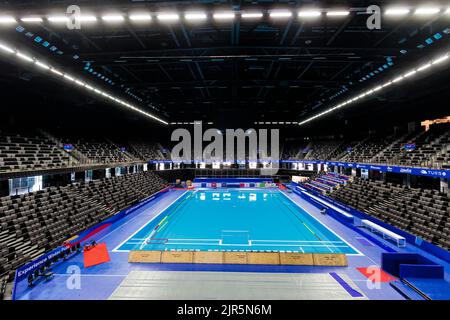 Split, Kroatien, 22. August 2022. Allgemeine Ansicht des Schwimmbads in der Spaladium Arena in Split, Kroatien, am 22. August 2022. Die len European Water Polo Championships 35. werden vom 29. August bis 10. September 2022 in der Spaladium Arena in Split, Kroatien, ausgetragen. Foto: Miroslav Lelas/PIXSELL Credit: Pixsell Foto- und Videoagentur/Alamy Live News Stockfoto