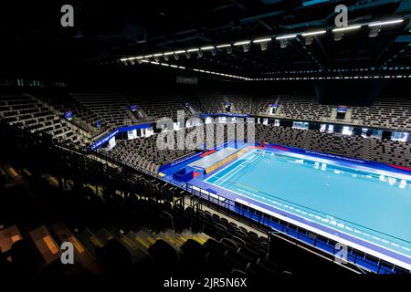 Split, Kroatien, 22. August 2022. Allgemeine Ansicht des Schwimmbads in der Spaladium Arena in Split, Kroatien, am 22. August 2022. Die len European Water Polo Championships 35. werden vom 29. August bis 10. September 2022 in der Spaladium Arena in Split, Kroatien, ausgetragen. Foto: Miroslav Lelas/PIXSELL Credit: Pixsell Foto- und Videoagentur/Alamy Live News Stockfoto