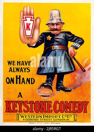 Vintage Film Poster - Keystone Comedy (Keystone-Western Import Co., c. 1910s) Polizist, der Ihnen sagt: Wir haben immer eine Keystone-Komödie zur Hand Stockfoto