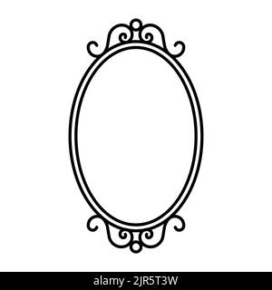 Symbol für ovale Spiegellinie im Retro-Stil. Spiegel Rahmen Dekoration antike Ornament Vektor alte Ikone. Stock Vektor