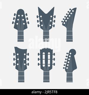 Gitarren Kopfstock Vektor Elektro Hals abstrakt Symbol. Gitarrenkopf Akustikrock Instrument Logo Symbol Stock Vektor