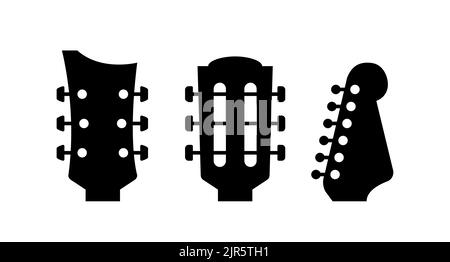Gitarren Kopfstock Vektor Elektro Hals abstrakt Symbol. Gitarrenkopf Akustikrock Instrument Logo Symbol Stock Vektor